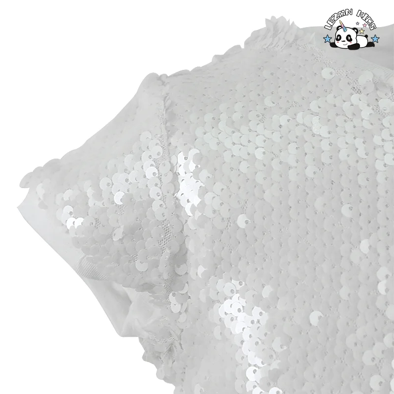 LEZONKIDS - Customizable Boutique Baby Girls Clothing White Sequin Princess Dress for Girl's Birthday Party Dress